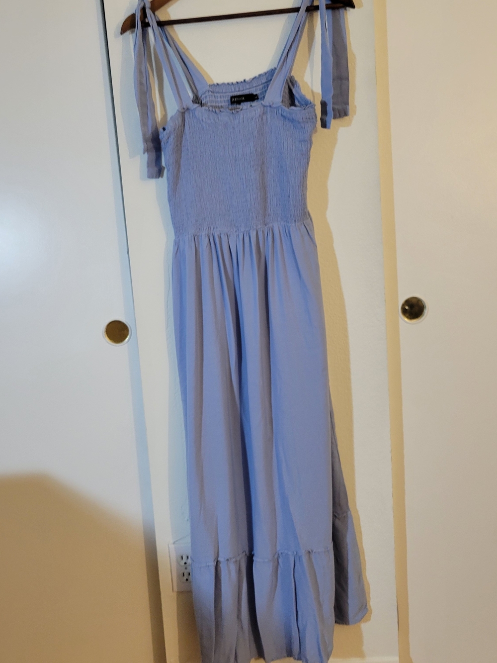 Smocked Tie-Strap Maxi Dress in Light Bule
